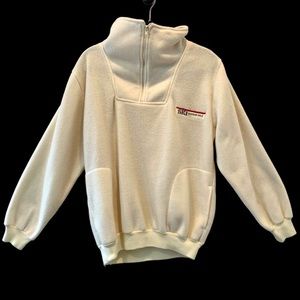 Cozy Vintage *BOSS* Cream-White Fleece Quarter Zip Pullover Jackson Hole Ski